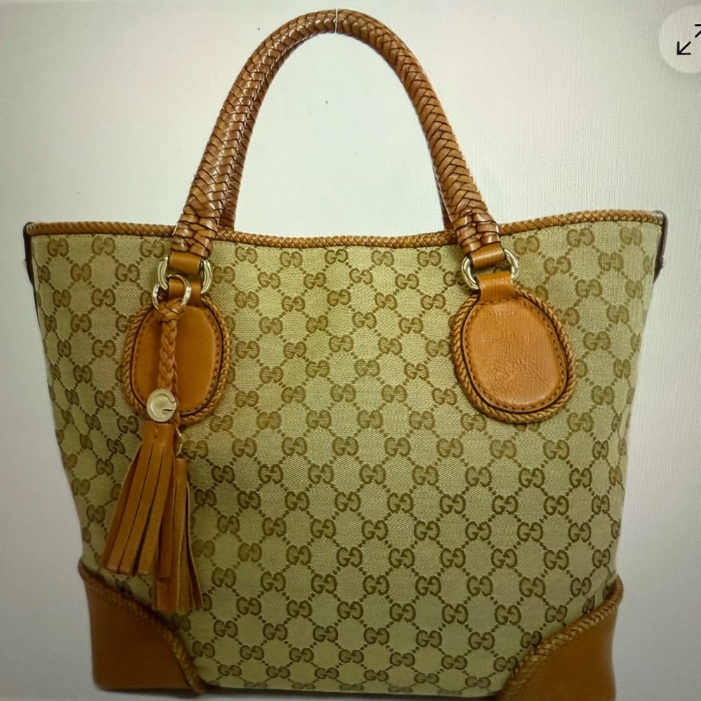 Gucci Marrakech Tote Beige Brown Tassel